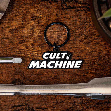 Cult Of Machine. Keyring. Black & White