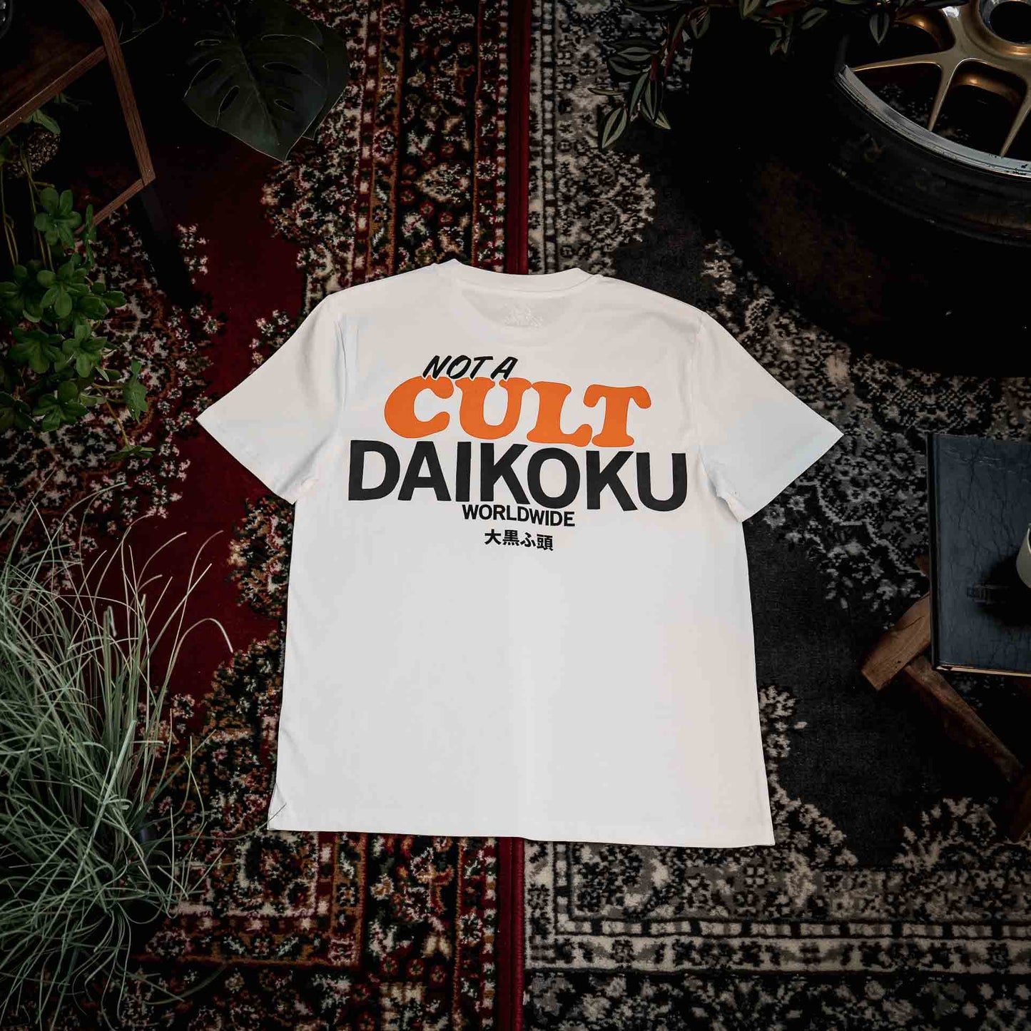 Daikoku Cult. Tee. White with Orange